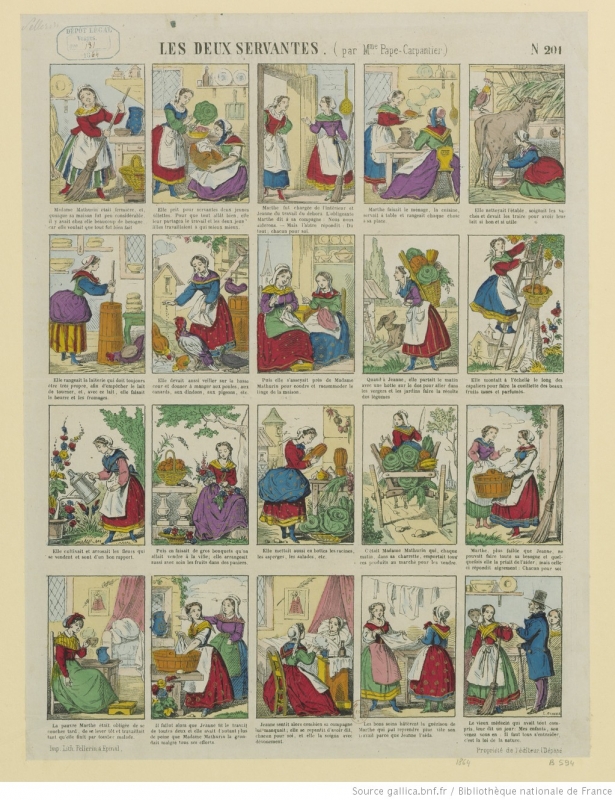 Illustration 3. Marie Pape-Carpantier, Les deux servantes, estampe de 1864 illustrée par Louis Scherer. Recueil d’Images d’Épinal de la Maison Pellerin 